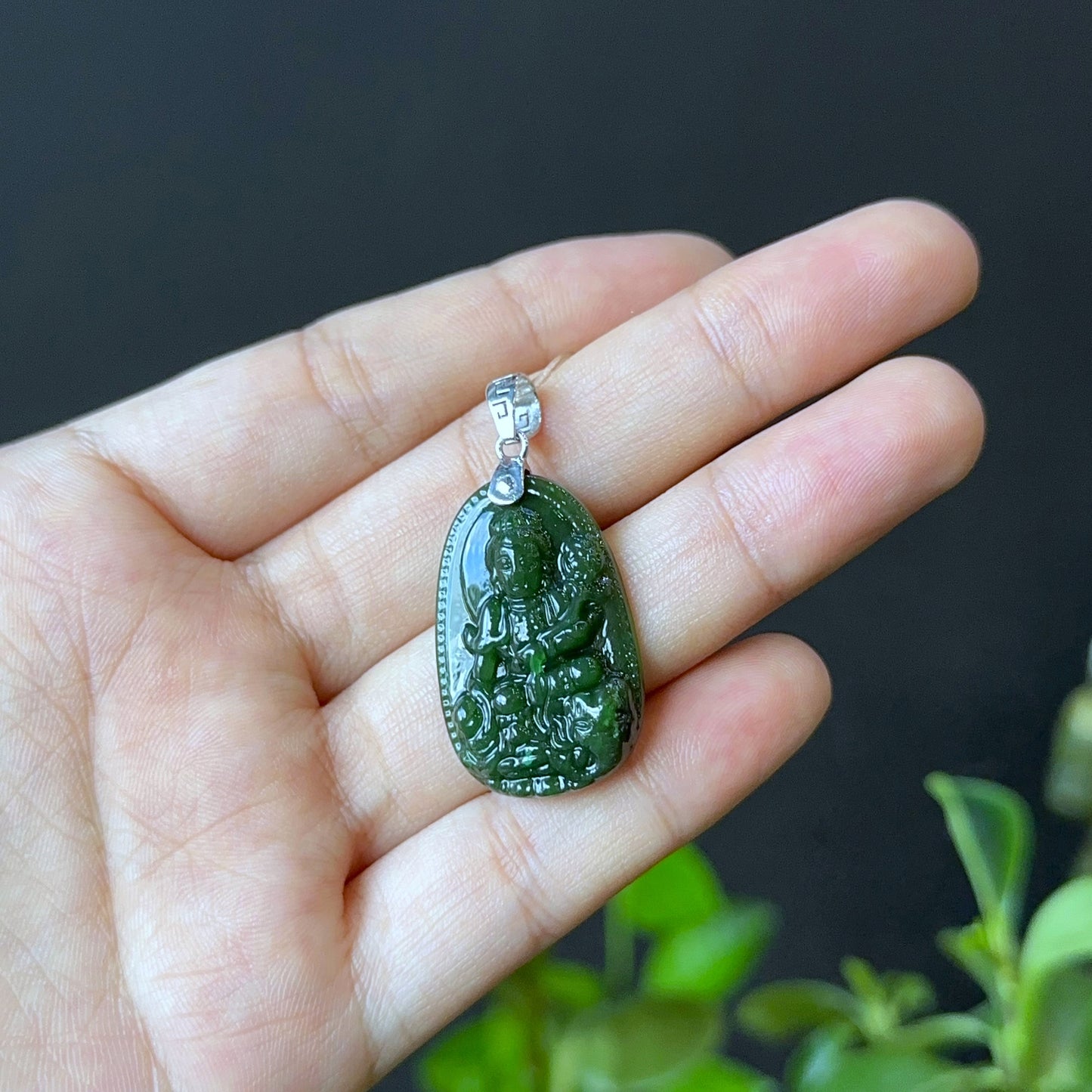 Pho Hien Protection Buddha Natural Nephrite Jade Pendant