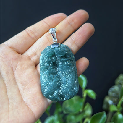 Pisces Fish Water Green Natural Jadeite Jade Pendant