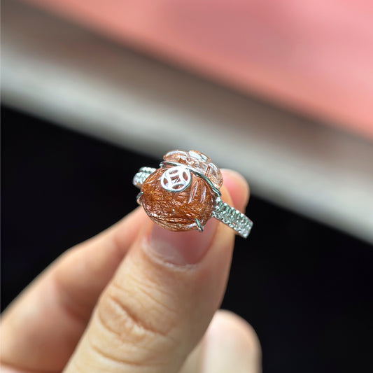 Money Bag Natural Red Rutilated Quartz Ring Silver Setting Size 1.8