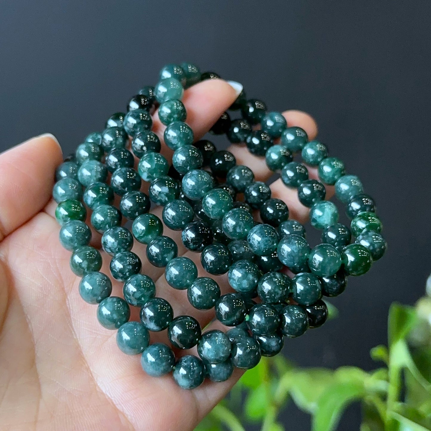 Dark Water Green Jadeite Jade Bracelet Size 8 mm