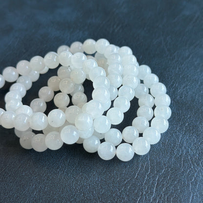 White Jadeite Jade 108 Bead Triple Wrap Necklace Size 8 mm