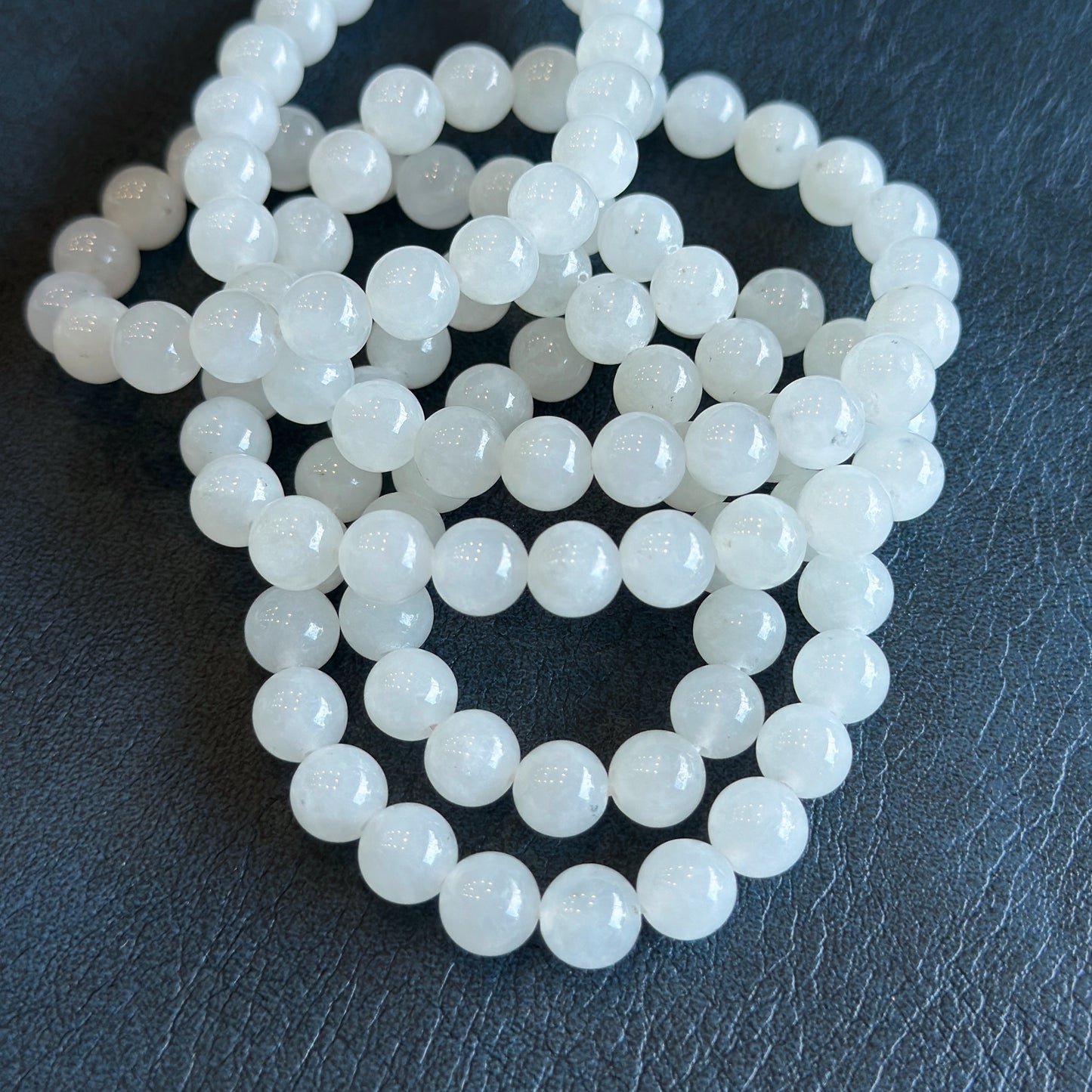 White Jadeite Jade 108 Bead Triple Wrap Necklace Size 8 mm