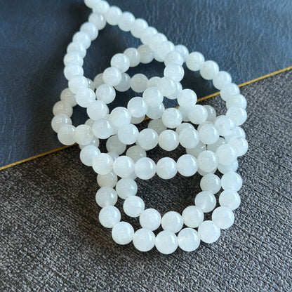 White Natural Jadeite Jade 108 Bead Triple Wrap Necklace Size 8 mm