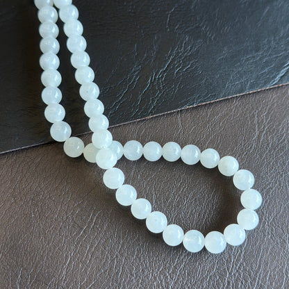 White Jadeite Jade 108 Bead Triple Wrap Necklace Size 8 mm