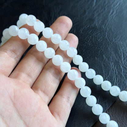 White Jadeite Jade 108 Bead Triple Wrap Necklace Size 8 mm