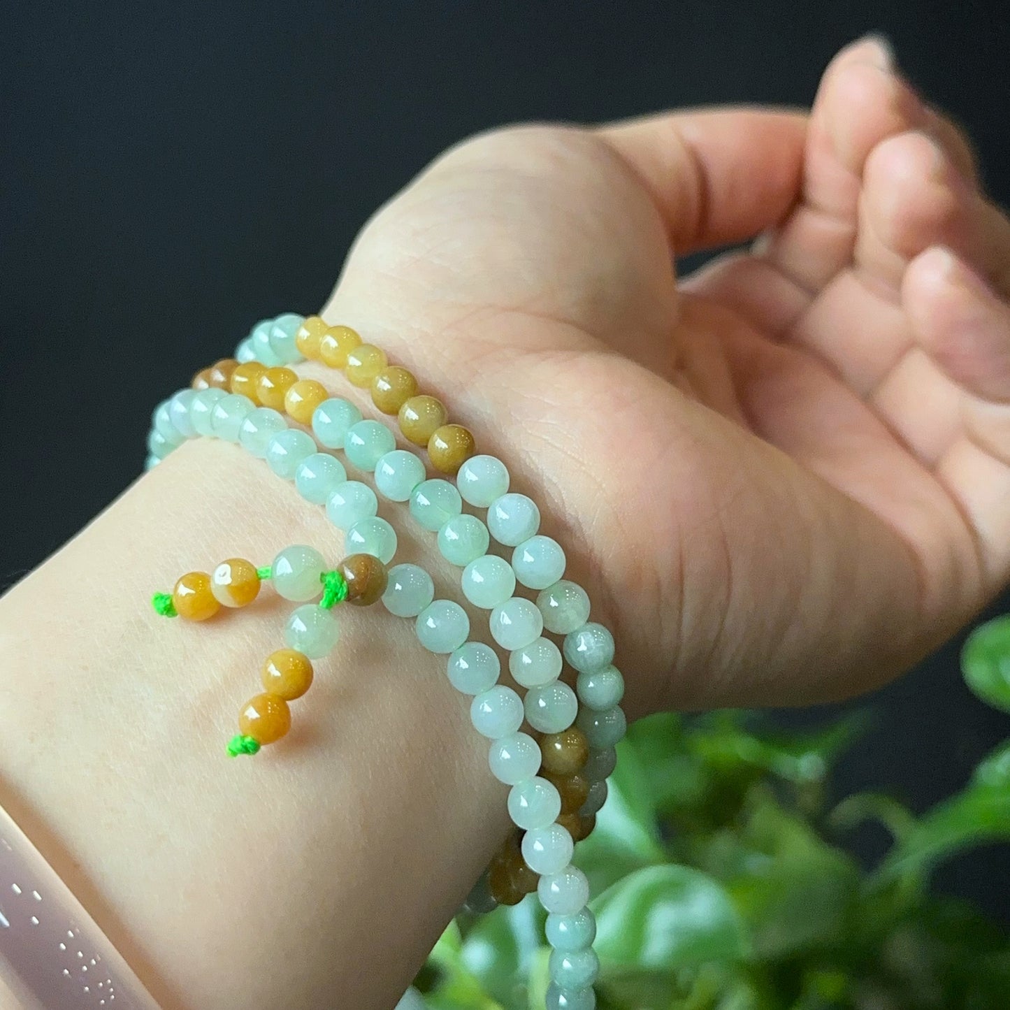 Multi -Colour Jadeite Jade Triple Wrap Bracelet Size 5 mm