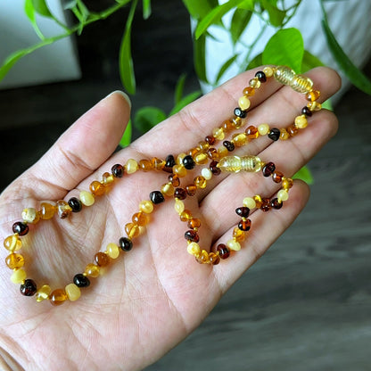 Multi Colour Natural Amber Necklace and Bracelet Set for Kids