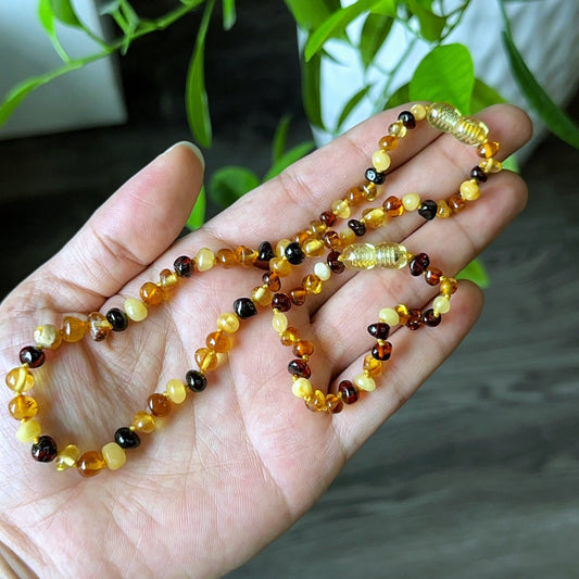 Multi Colour Natural Amber Necklace and Bracelet Set for Kids