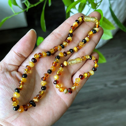 Multi Colour Amber Necklace and Bracelet Set for Kids