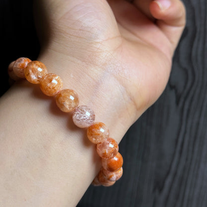 Natural Orange Landscape Sericite Quartz Bracelet Size 9 mm
