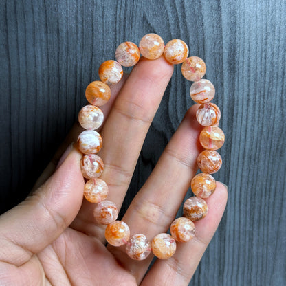 Natural Orange Landscape Sericite Quartz Bracelet Size 9 mm