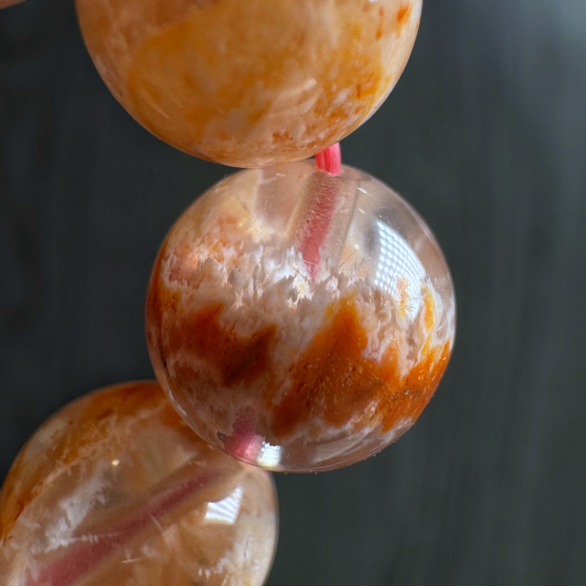 Natural Orange Landscape Sericite Quartz Bracelet Size 9 mm