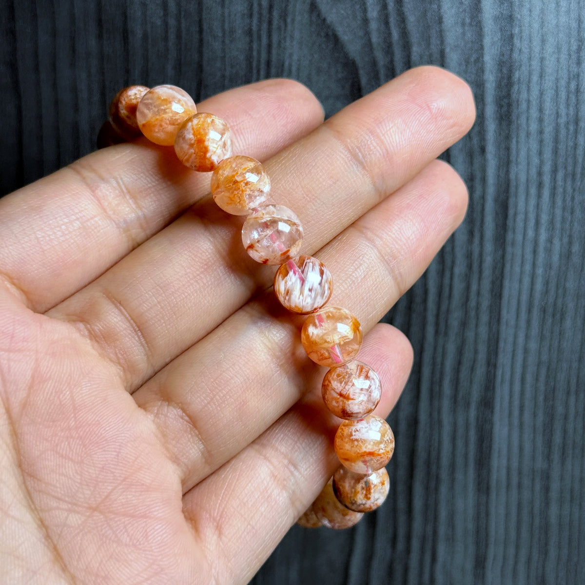 Natural Orange Landscape Sericite Quartz Bracelet Size 9 mm