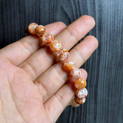 Natural Orange Landscape Sericite Quartz Bracelet Size 9 mm