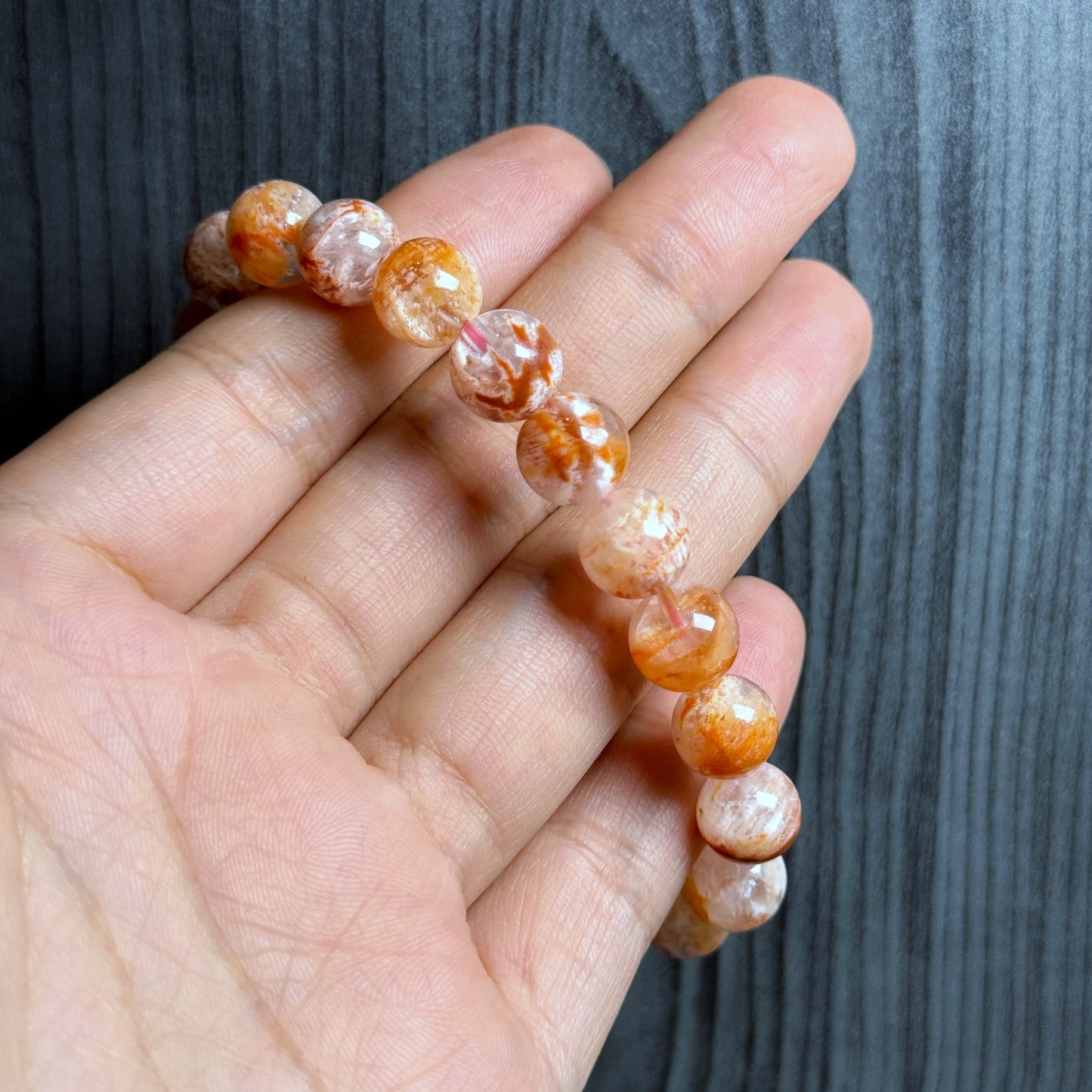 Natural Orange Landscape Sericite Quartz Bracelet Size 9 mm