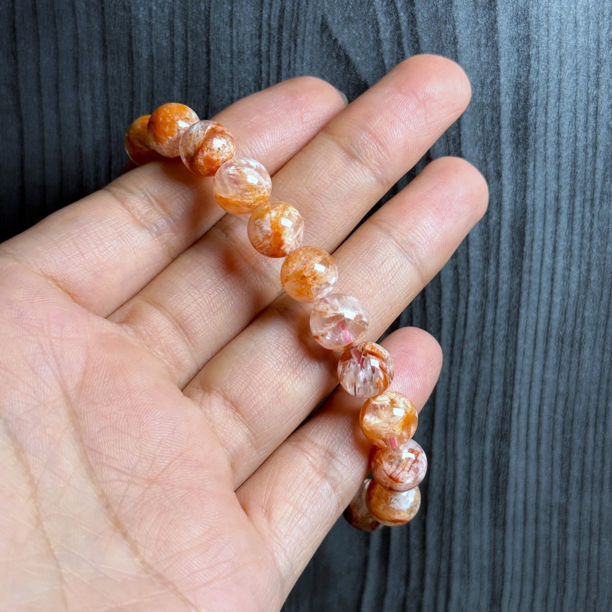 Natural Orange Landscape Sericite Quartz Bracelet Size 9 mm