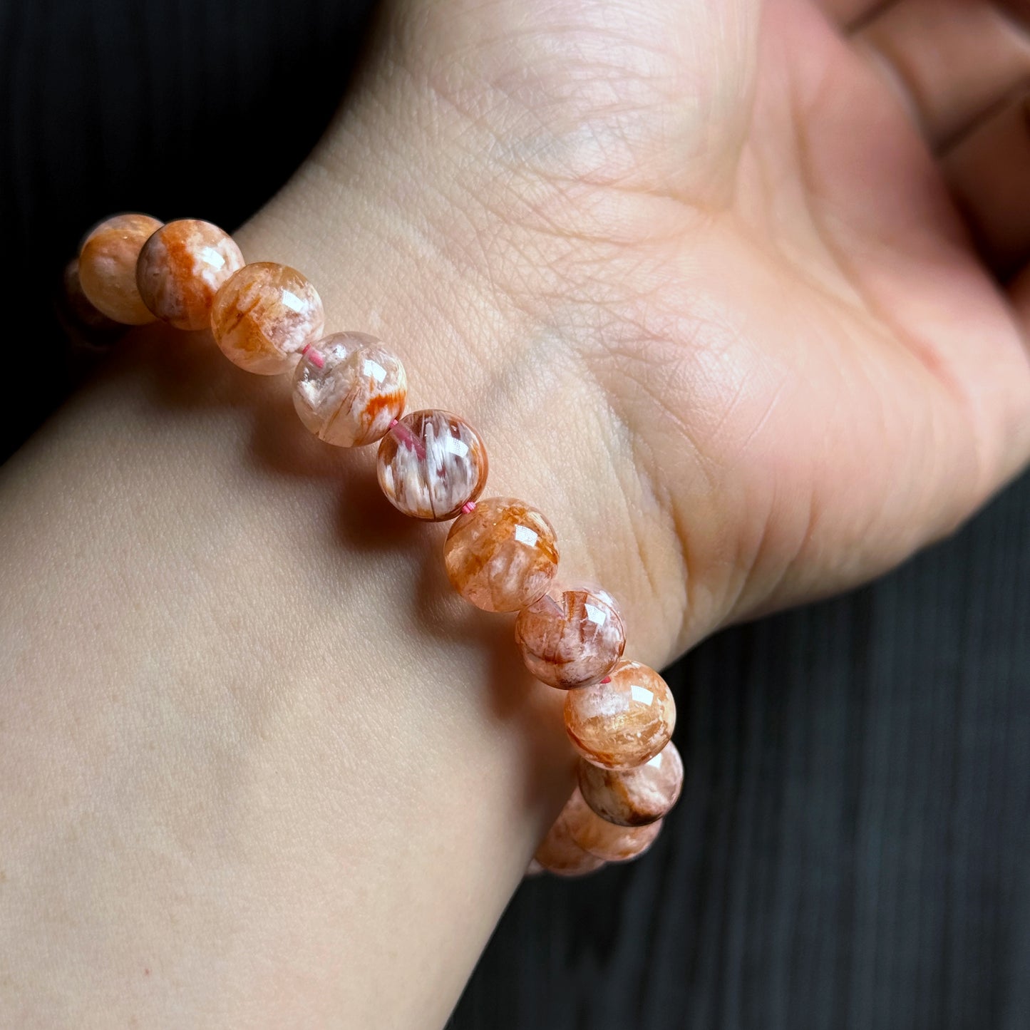 Natural Orange Landscape Sericite Quartz Bracelet Size 9 mm