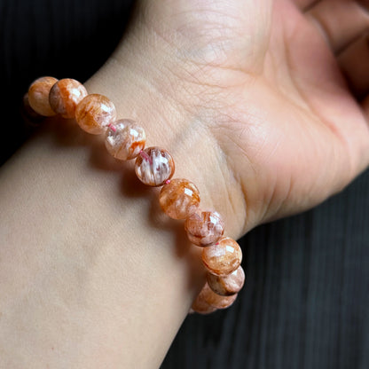 Natural Orange Landscape Sericite Quartz Bracelet Size 9 mm