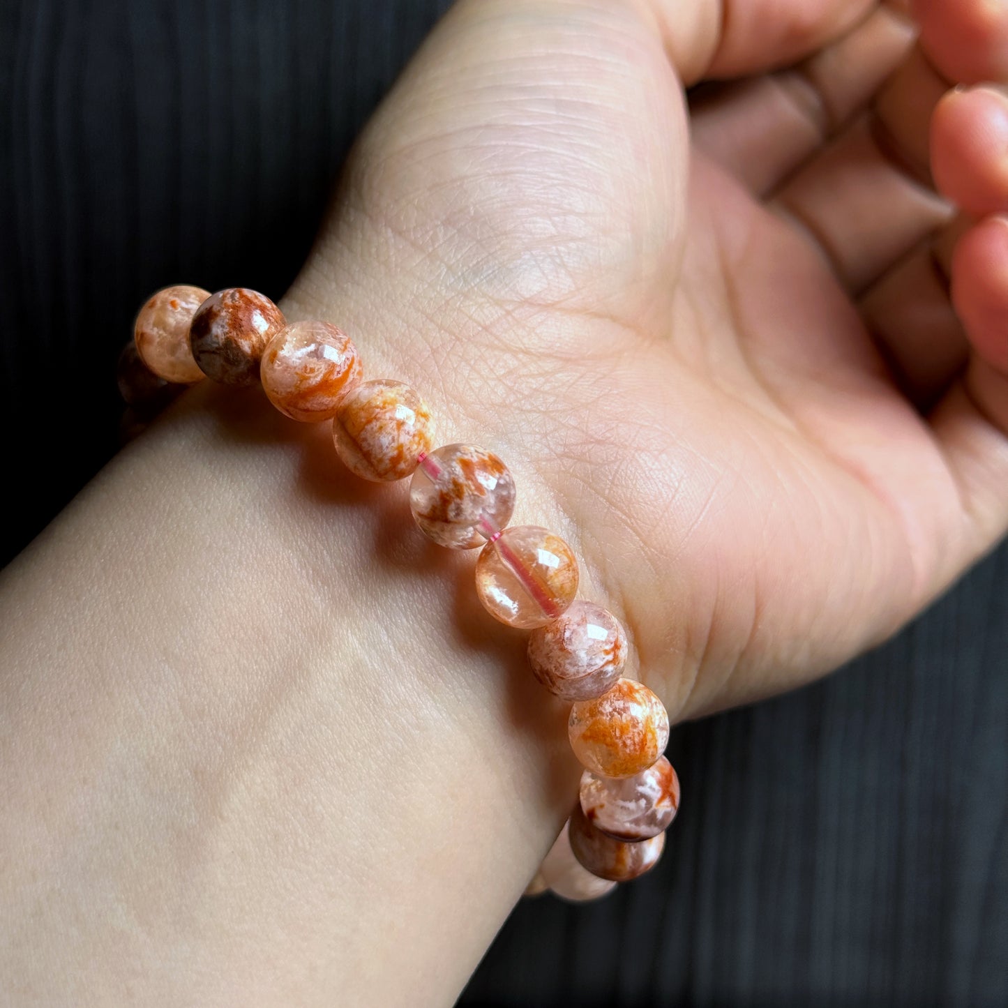 Natural Orange Landscape Sericite Quartz Bracelet Size 9 mm