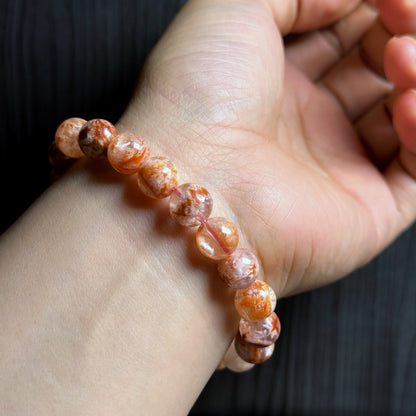Natural Orange Landscape Sericite Quartz Bracelet Size 9 mm
