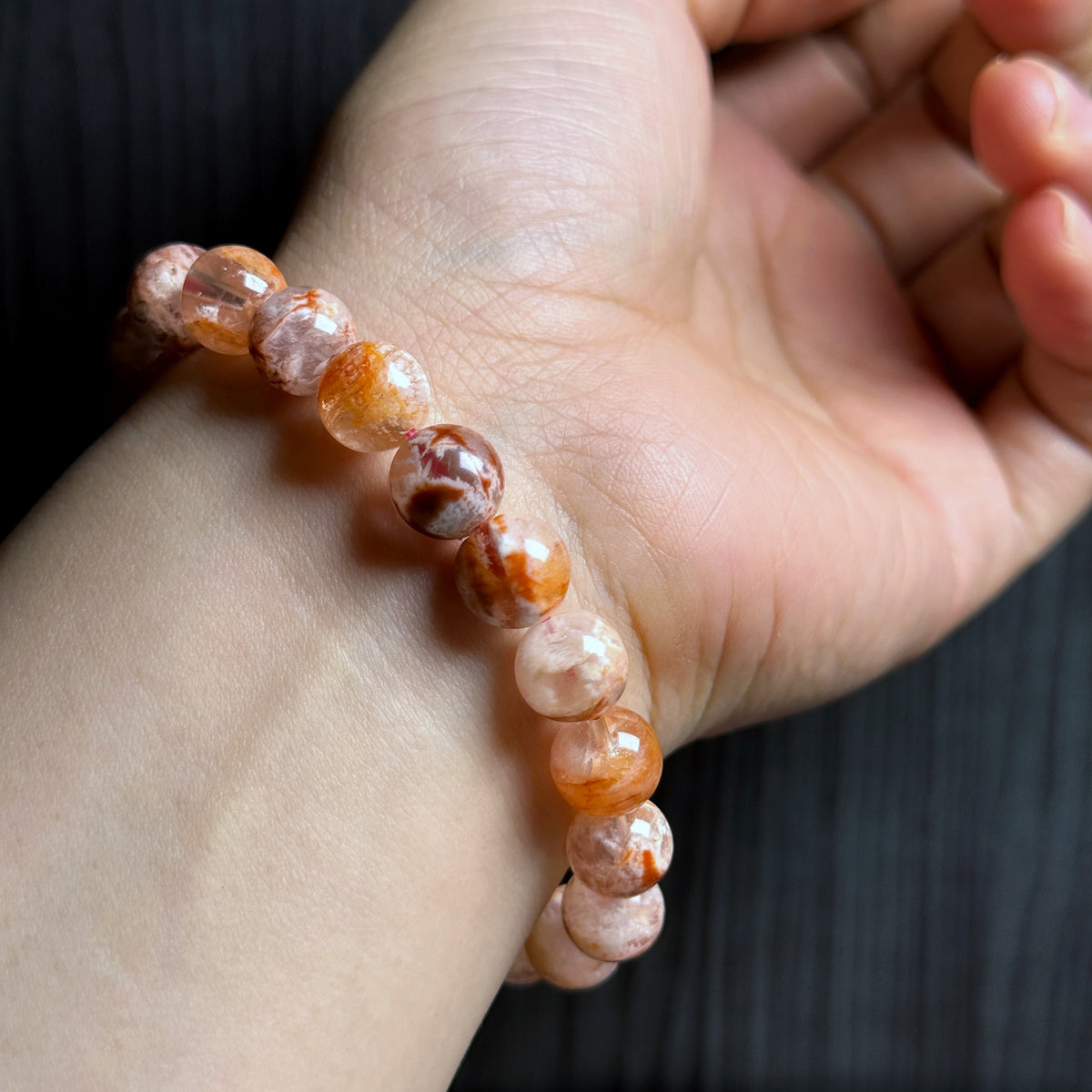 Natural Orange Landscape Sericite Quartz Bracelet Size 9 mm