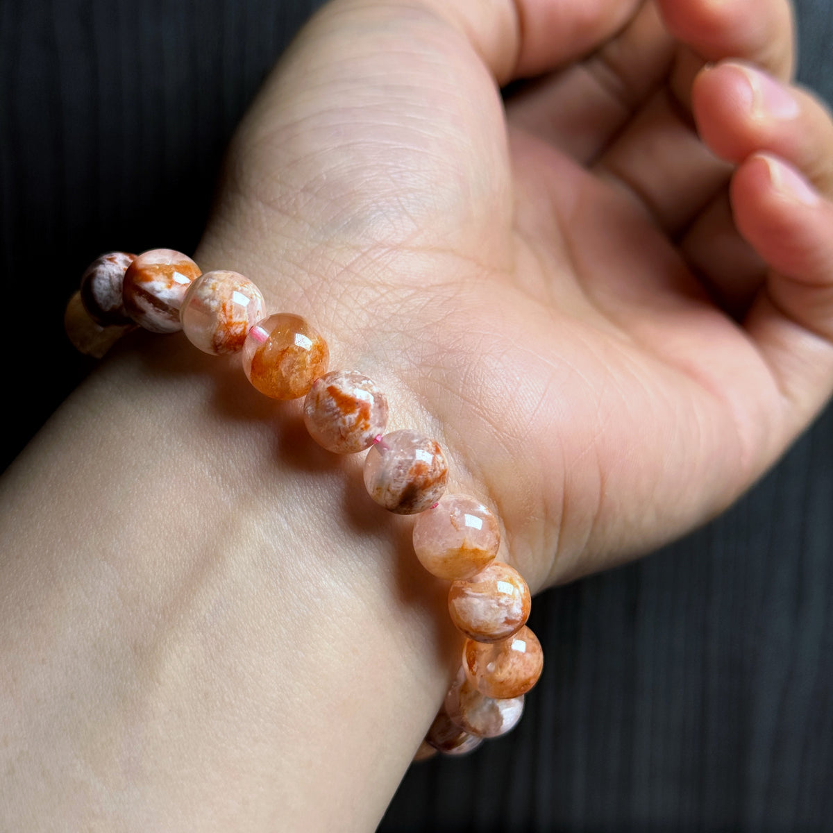Natural Orange Landscape Sericite Quartz Bracelet Size 9 mm