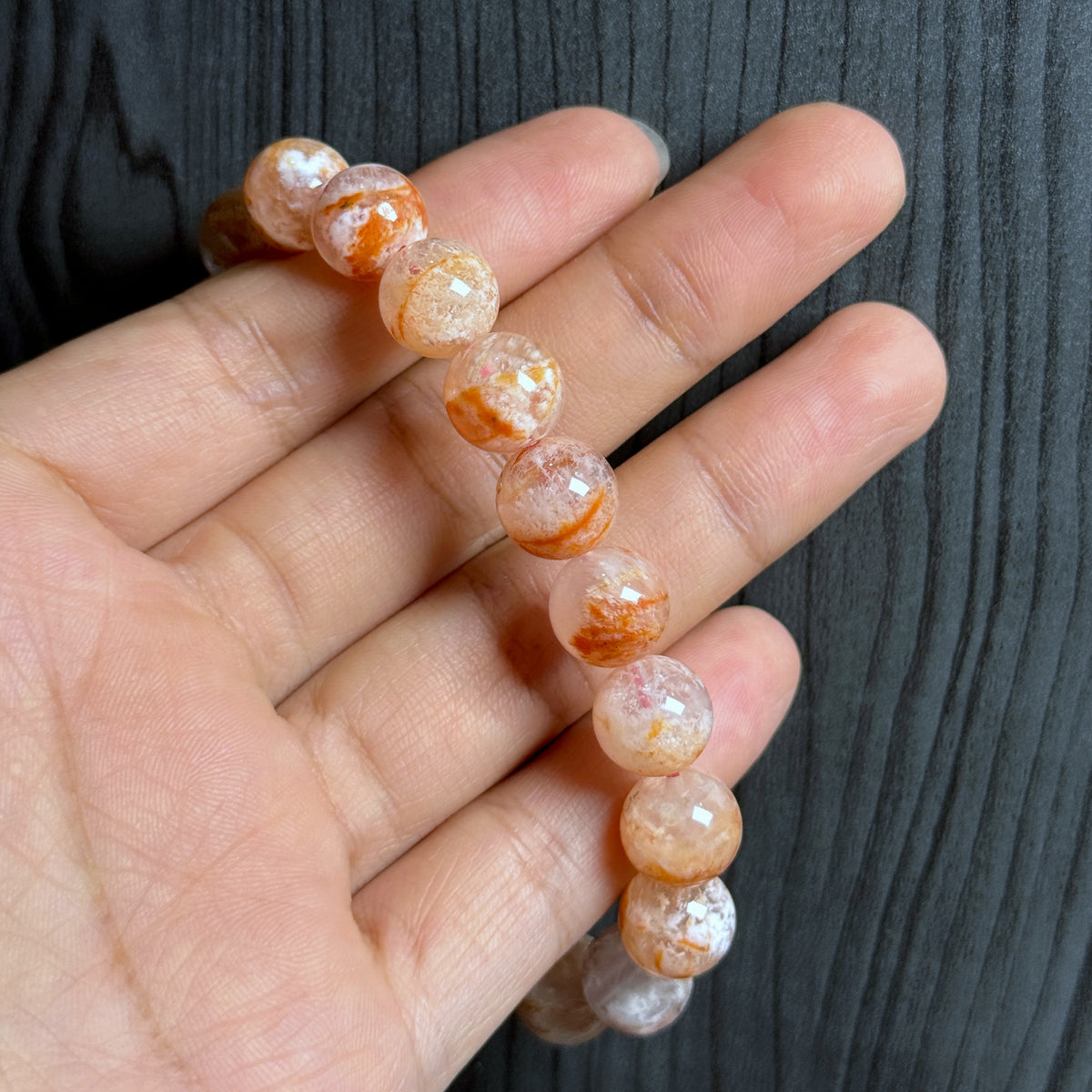 Orange Landscape Sericite Quartz Bracelet Size 10 mm