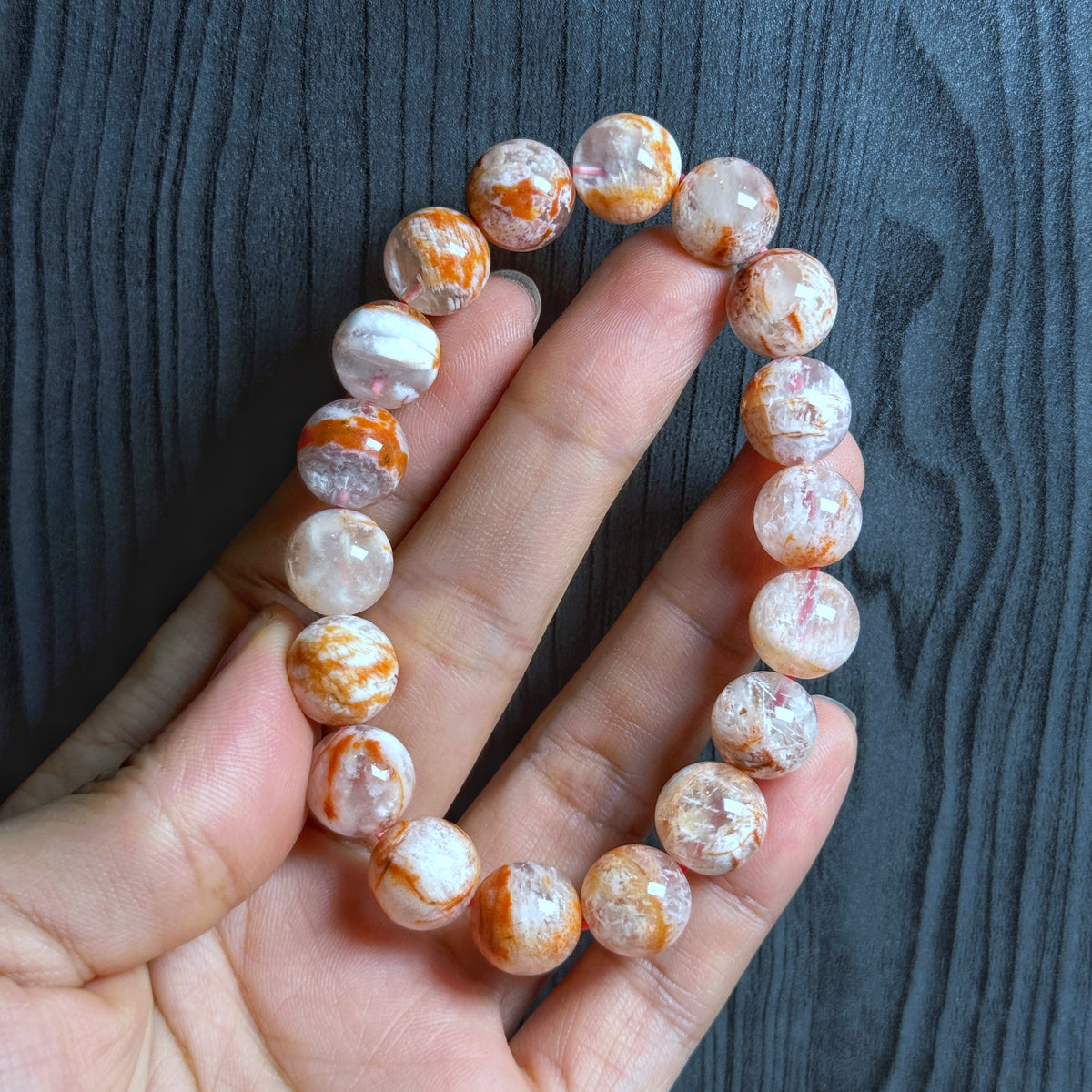 Orange Landscape Sericite Quartz Bracelet Size 11 mm