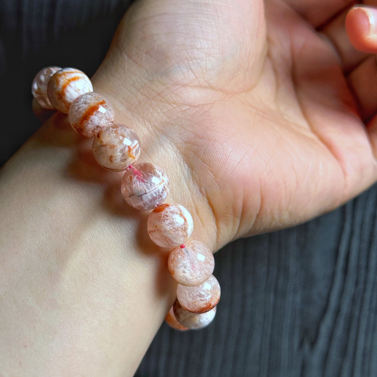 Orange Landscape Sericite Quartz Bracelet Size 11 mm