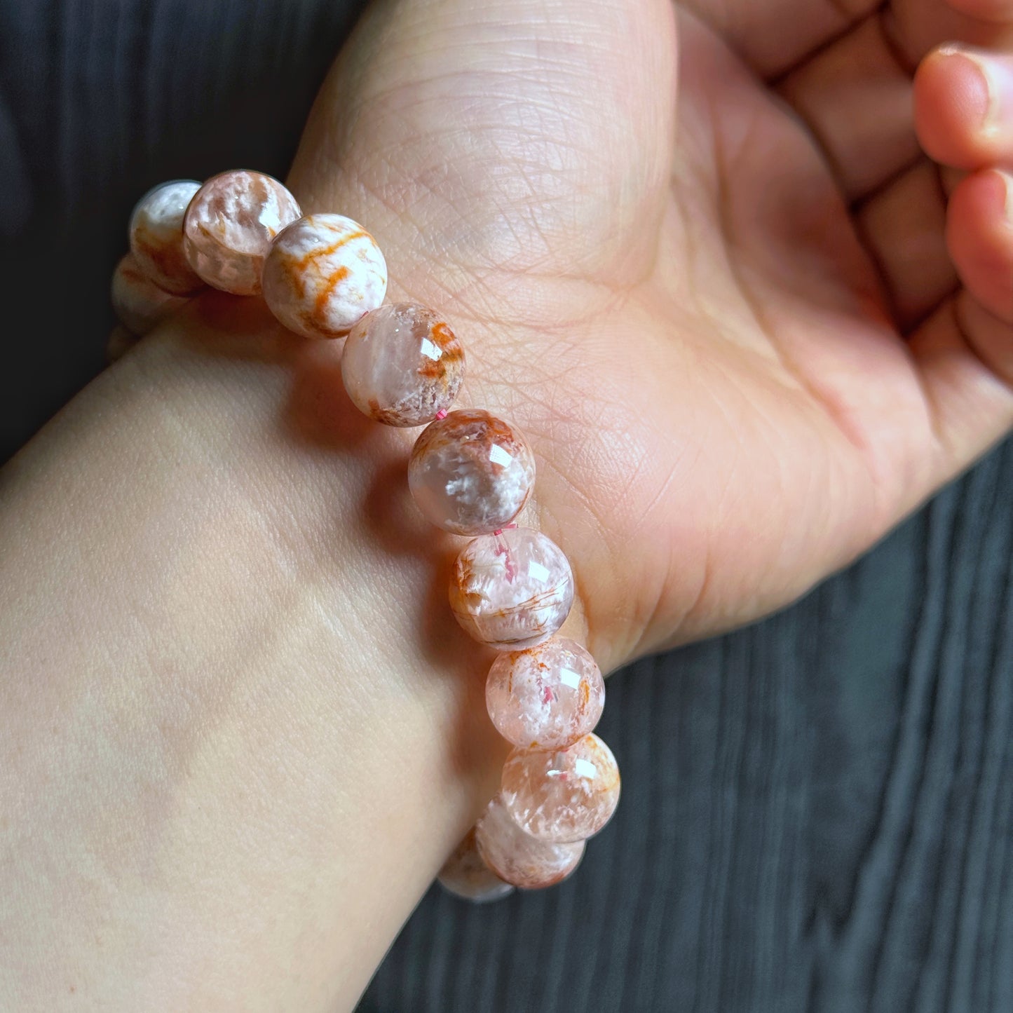 Orange Landscape Sericite Quartz Bracelet Size 11 mm