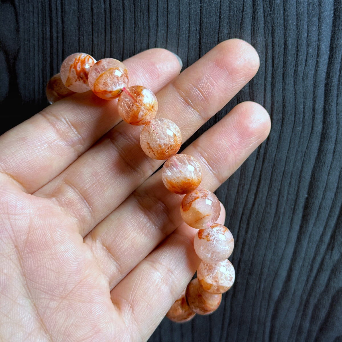 Orange Landscape Sericite Quartz Bracelet Size 11 mm
