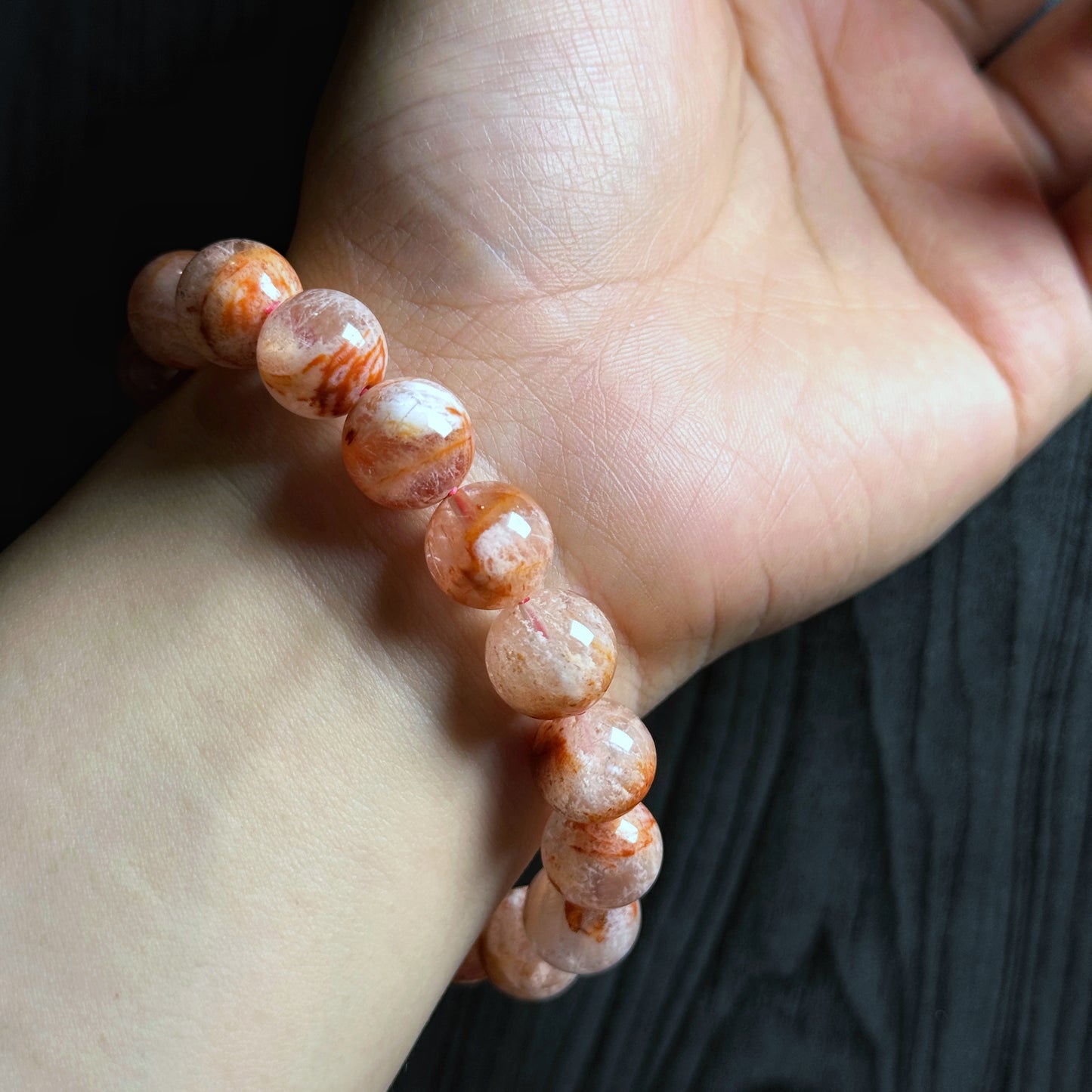 Orange Landscape Sericite Quartz Bracelet Size 11 mm