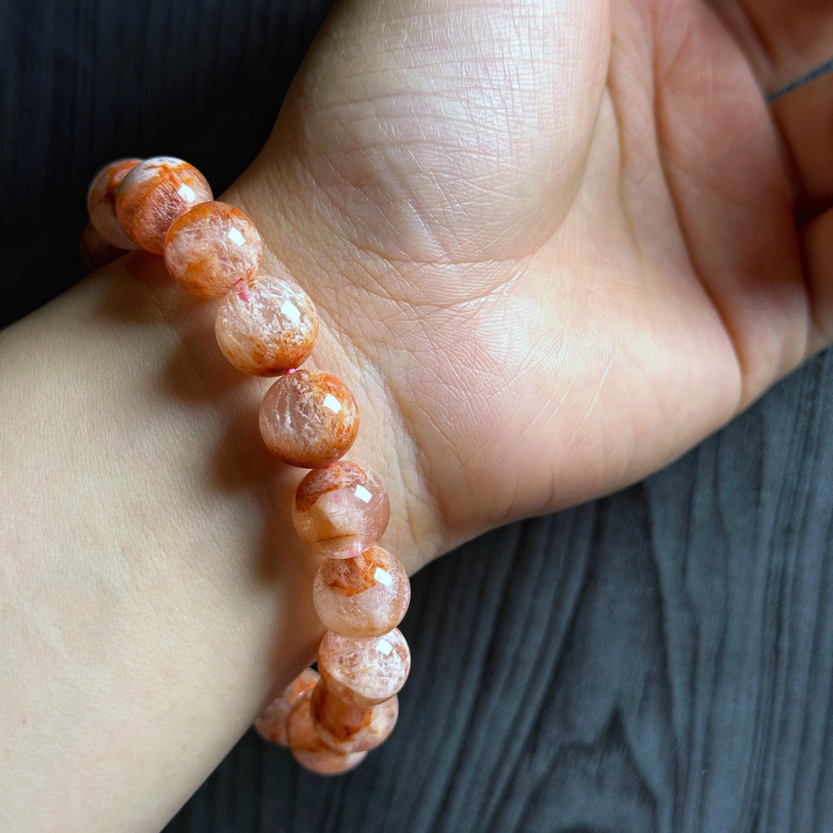 Orange Landscape Sericite Quartz Bracelet Size 11 mm