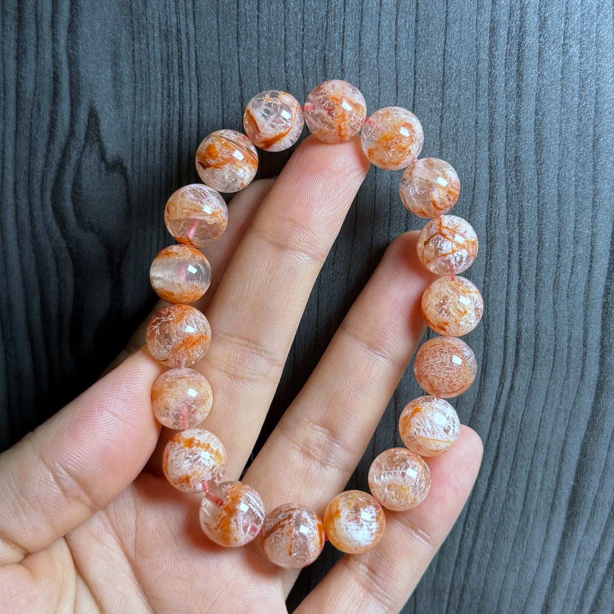 Natural Orange Landscape Sericite Quartz Bracelet Size 11 mm