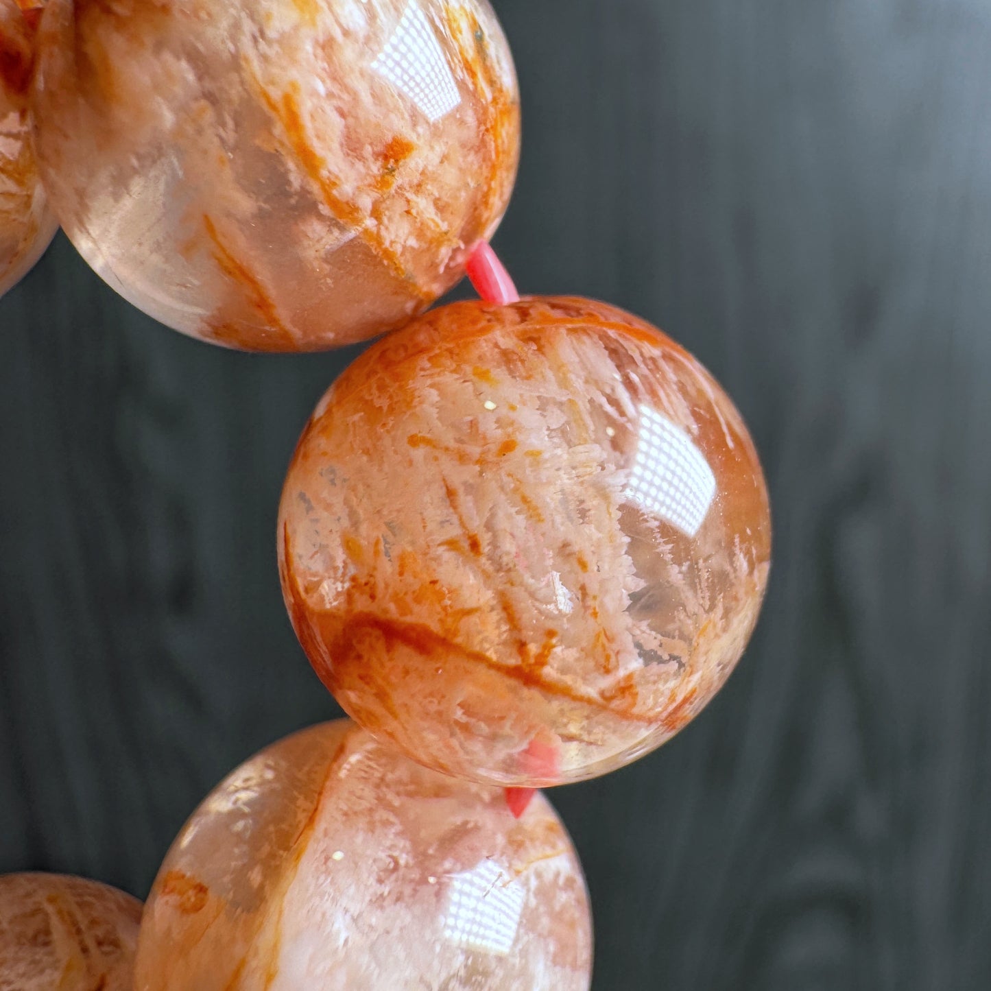 Natural Orange Landscape Sericite Quartz Bracelet Size 11 mm