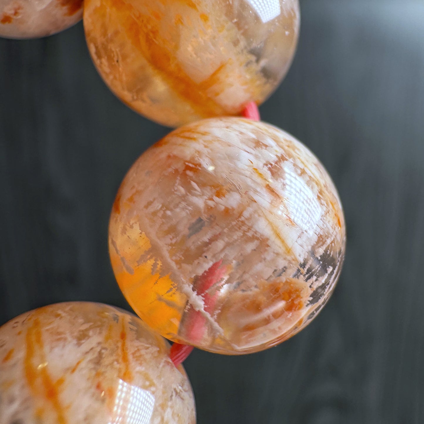 Natural Orange Landscape Sericite Quartz Bracelet Size 11 mm