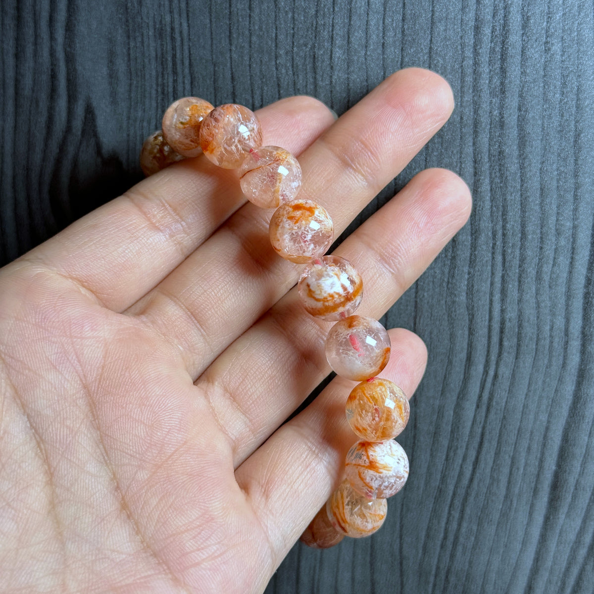 Natural Orange Landscape Sericite Quartz Bracelet Size 11 mm