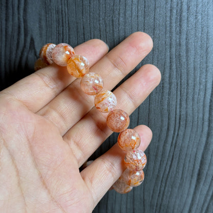 Natural Orange Landscape Sericite Quartz Bracelet Size 11 mm