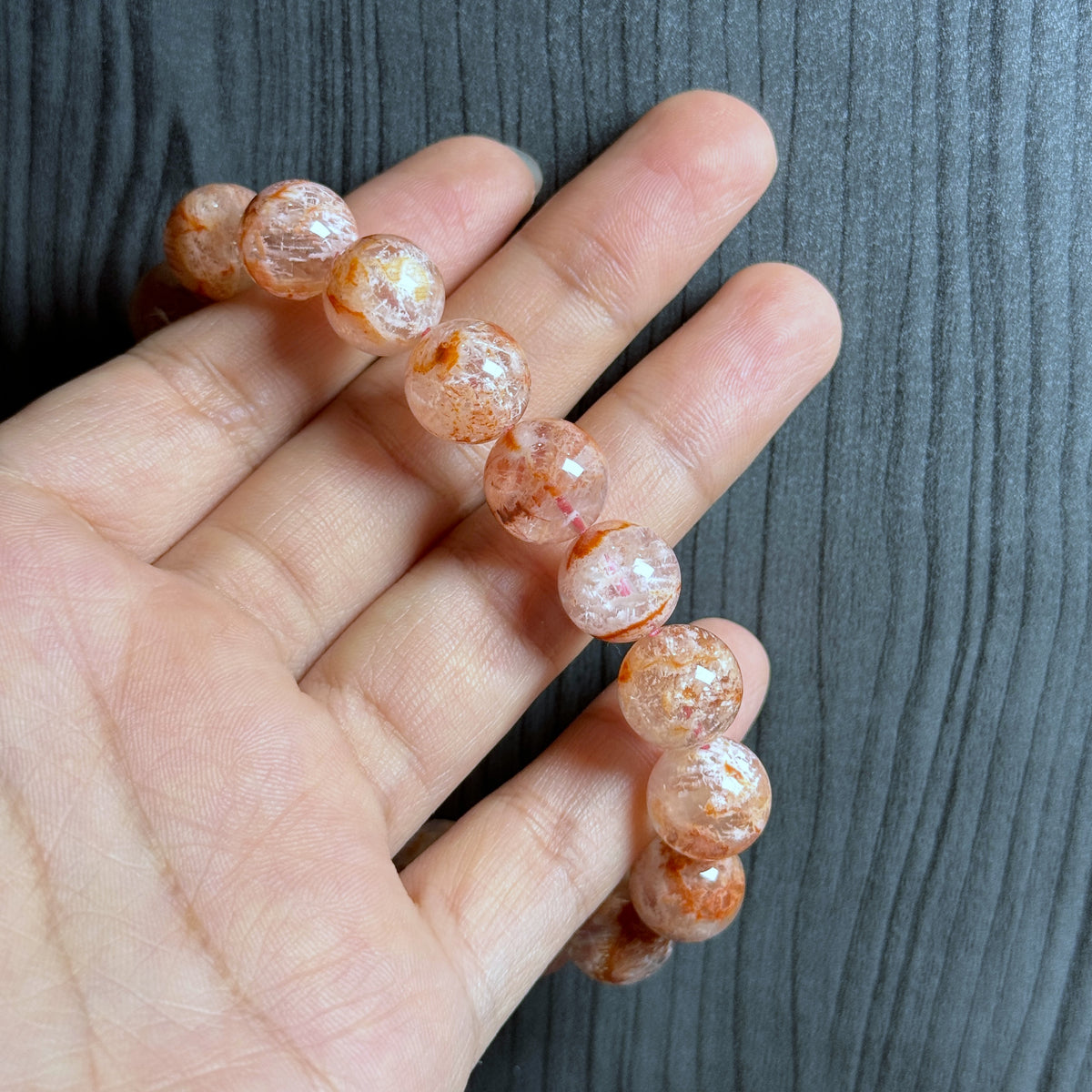 Natural Orange Landscape Sericite Quartz Bracelet Size 11 mm