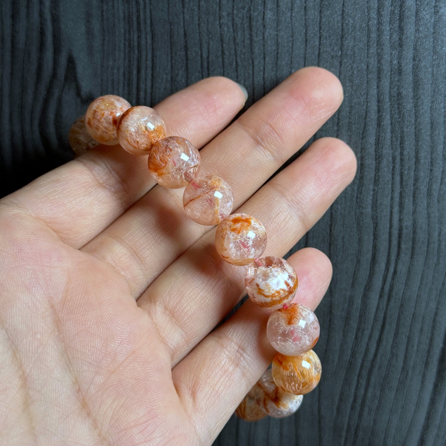 Natural Orange Landscape Sericite Quartz Bracelet Size 11 mm