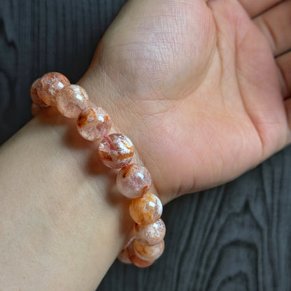 Natural Orange Landscape Sericite Quartz Bracelet Size 11 mm