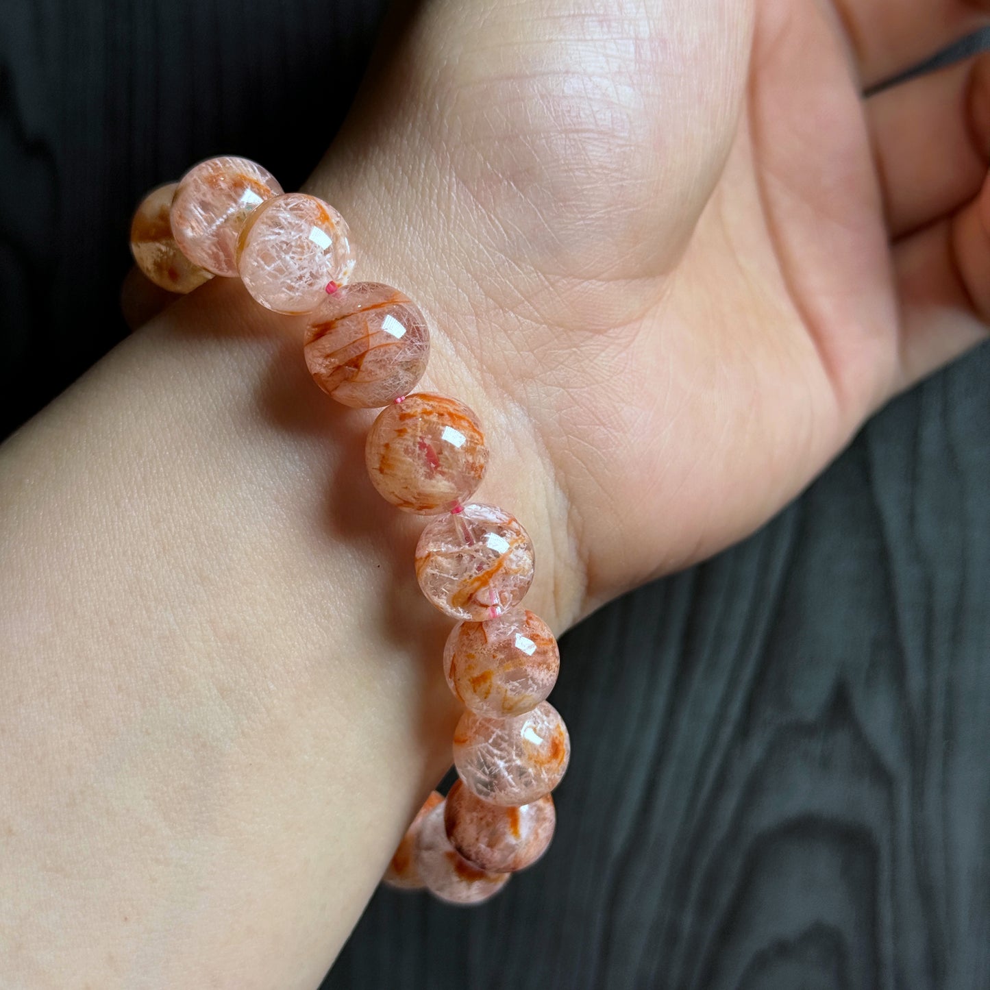 Natural Orange Landscape Sericite Quartz Bracelet Size 11 mm