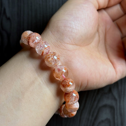 Natural Orange Landscape Sericite Quartz Bracelet Size 11 mm