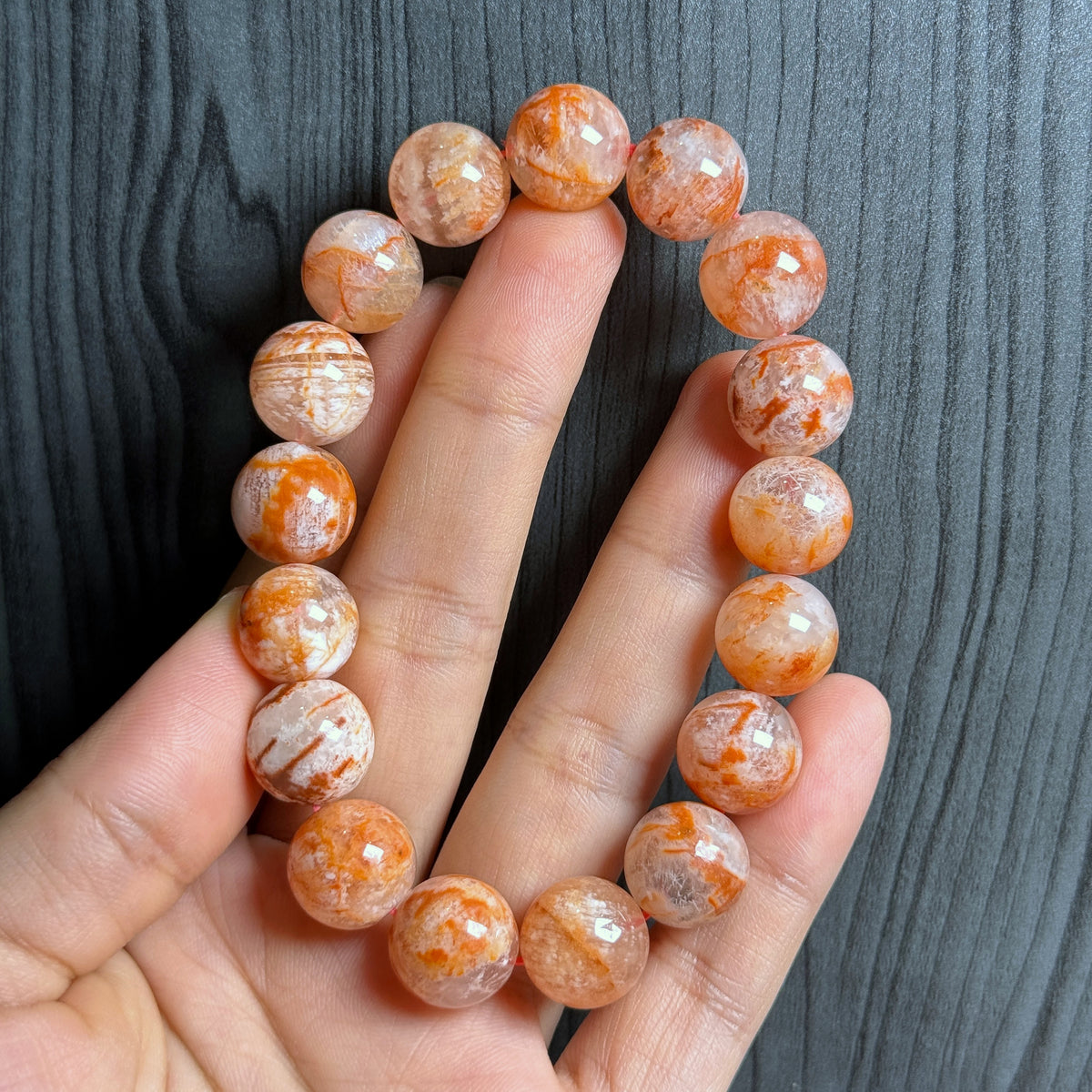 Orange Landscape Sericite Quartz Bracelet Size 12 mm