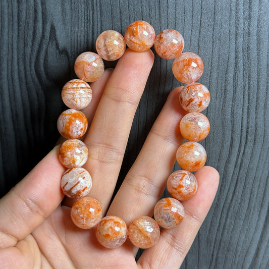 Orange Landscape Sericite Quartz Bracelet Size 12 mm
