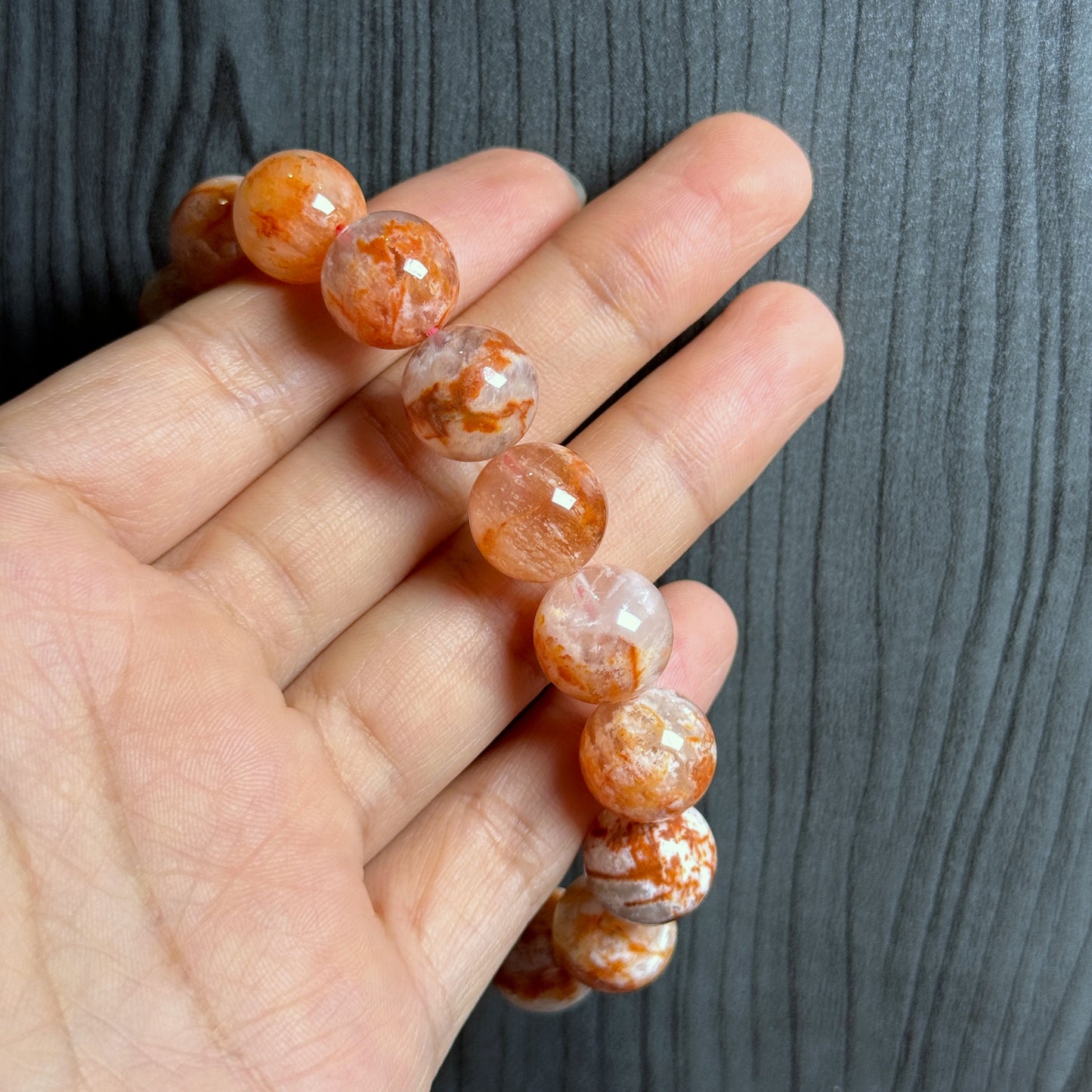 Orange Landscape Sericite Quartz Bracelet Size 12 mm