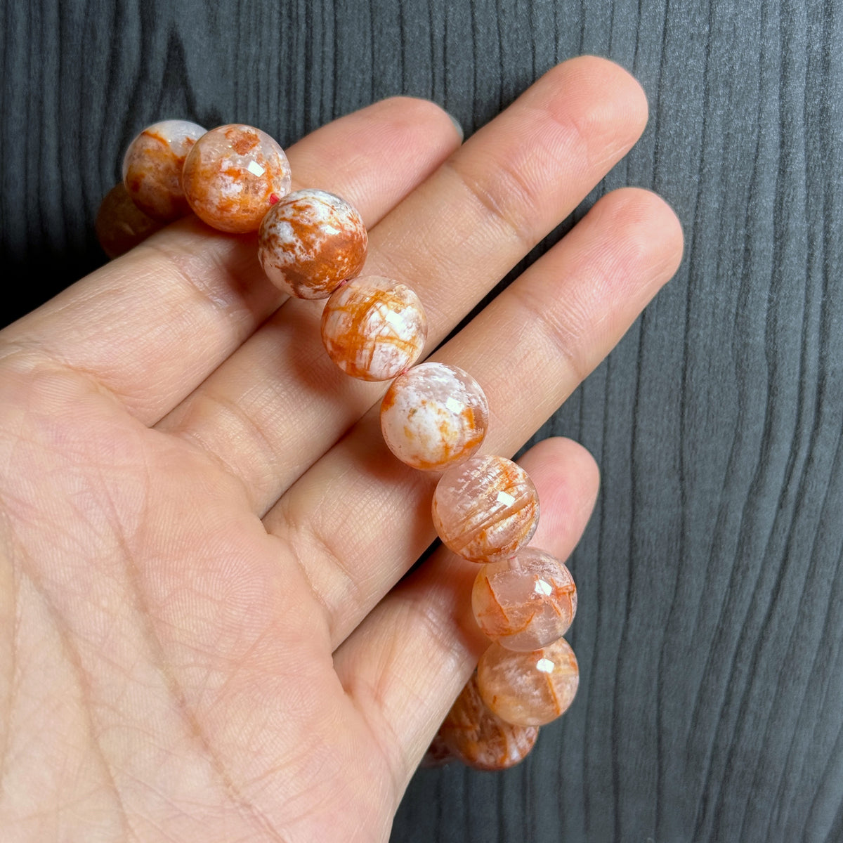 Orange Landscape Sericite Quartz Bracelet Size 12 mm