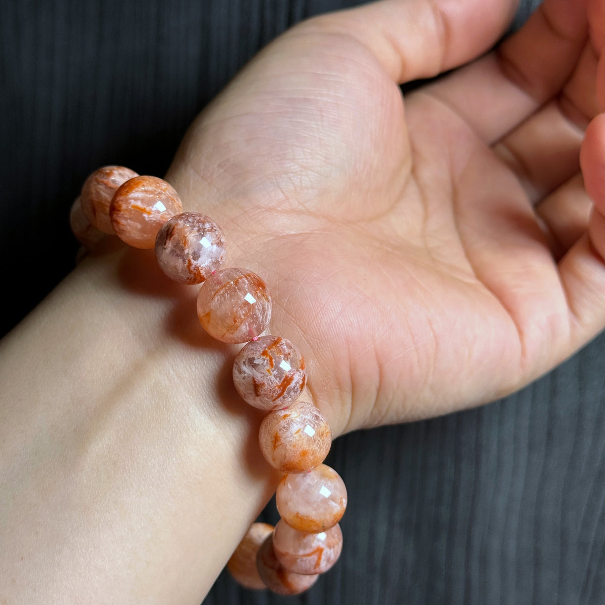 Orange Landscape Sericite Quartz Bracelet Size 12 mm