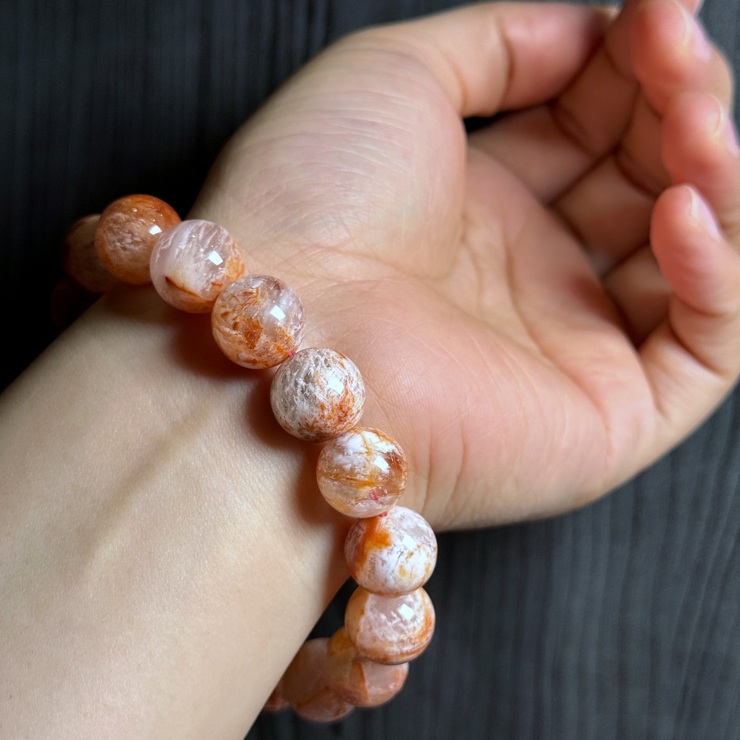 Orange Landscape Sericite Quartz Bracelet Size 12 mm