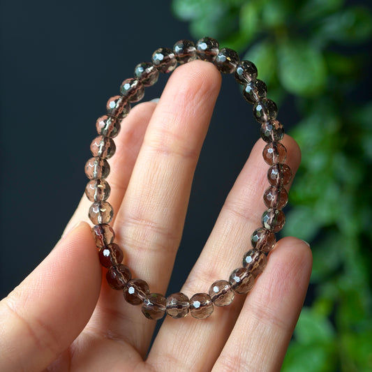 Natural Smokey Quartz Faceted Cut Bracelet Size 6 mm